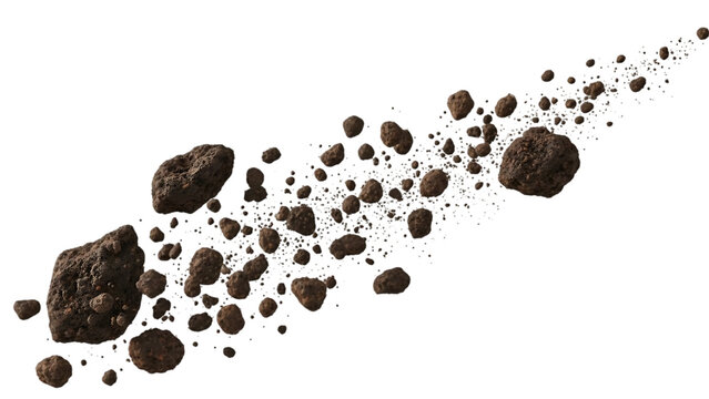 Realistic asteroid fragment debris field floating in space isolated on transparent background