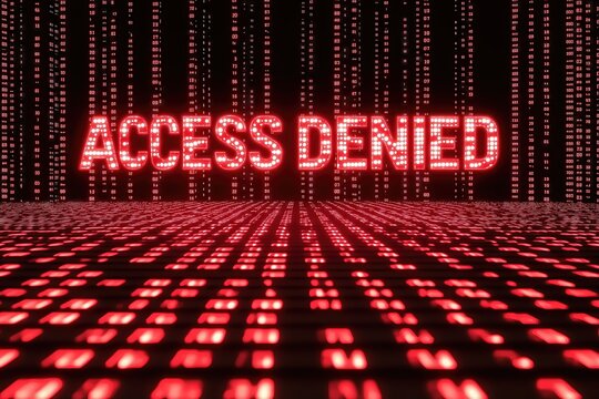 Access denied text on a digital red matrix background.