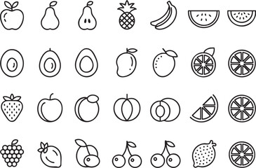 Collection of assorted fruit icons isolated on white background
