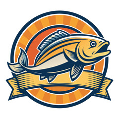 Classic retro fishing badge design with leaping fish