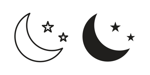 Moon icons illustration, line art, glyph style vectors