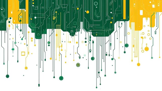 Abstract Circuit - board - inspired Graphic Design with Green and Yellow Elements for Tech - related Projects