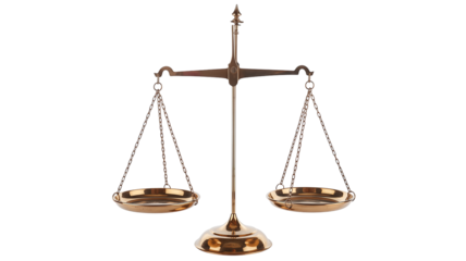 Classic Brass Balance Scale Symbol of Justice Isolated on White Background