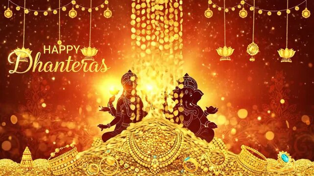 Vibrant Dhanteras celebration with gleaming gold and illuminated traditions