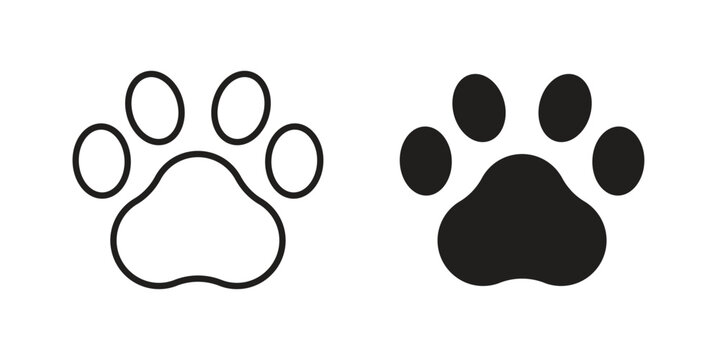 Paw icons illustration, line art, glyph style vectors