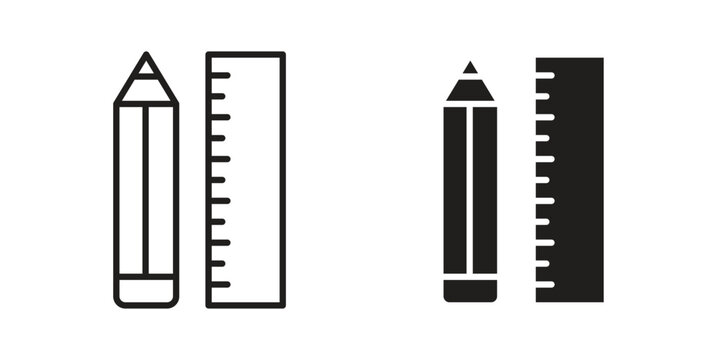 Pencil and ruler icons illustration, line art, glyph style vectors