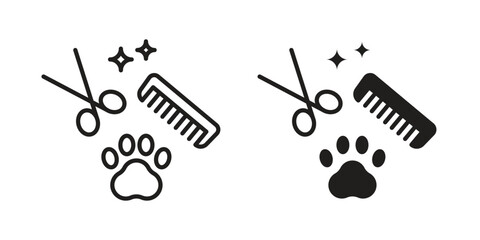 Pet grooming icons illustration, line art, glyph style vectors
