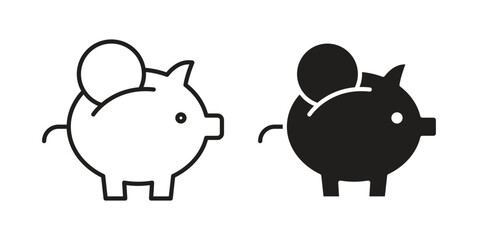 Piggy bank icons illustration, line art, glyph style vectors
