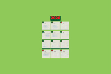 Calendar 2026 planner template with 12 month vector image made by adobe illustrator.