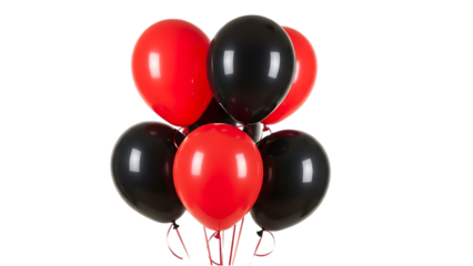 Cluster of red and black balloons for celebrations isolated on transparent background