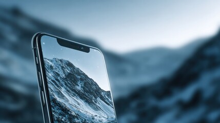 Smartphone displaying mountain landscape