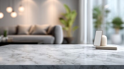 Smartphone mockup on marble table