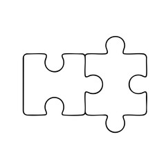 Fototapeta premium Clean vector outline of two linked puzzle pieces for logos, icons and autism awareness design, Simple puzzle piece outline graphic, Minimal line art