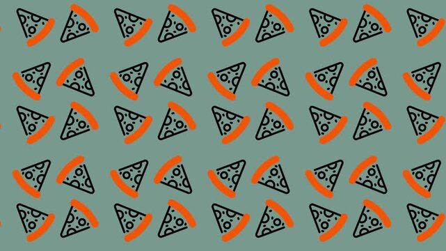 Delicious Pizza Slices Pattern on Green Background.