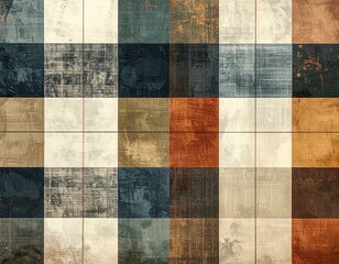 Fototapeta premium Abstract Textured Squares In Earthy Tones With Grungy Overlay Effect