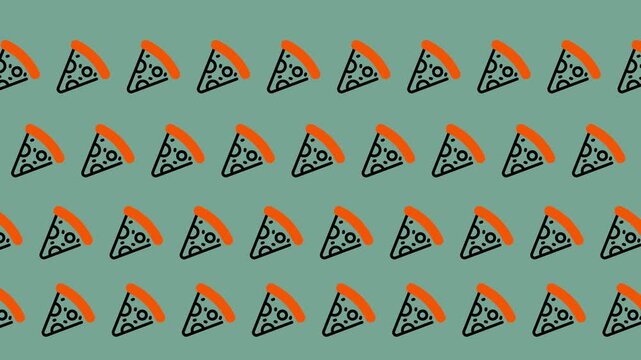Seamless Pattern of Delicious Pizza Slices on a Teal Background.