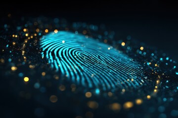 A fingerprint authentication interface with a digital overlay, symbolizing biometric security and data protection 