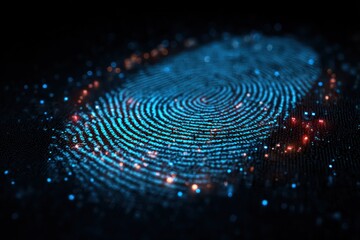 A fingerprint authentication interface with a digital overlay, symbolizing biometric security and data protection 
