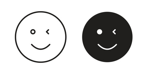 Smile wink icons illustration, line art, glyph style vectors