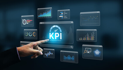 A business intelligence dashboard displaying various Key Performance Indicators (KPI). The data visualization tracks business metrics and measures performance against goals. Fermion