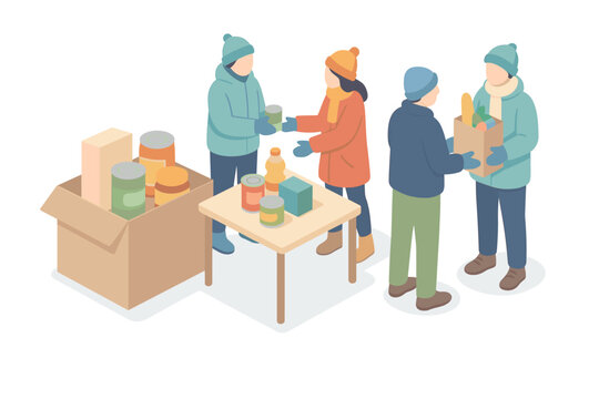 Community food drive: generous people donating winter supplies