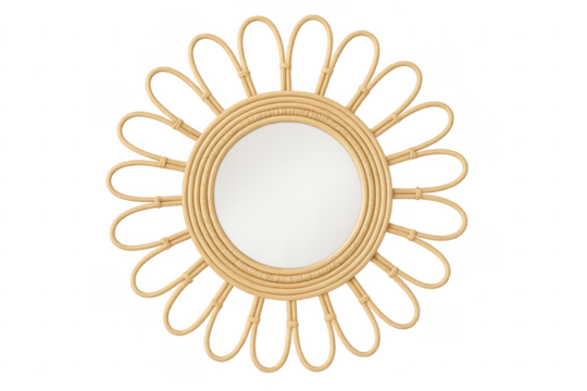 Rattan wicker sunburst mirror with transparent background - Powered by Adobe