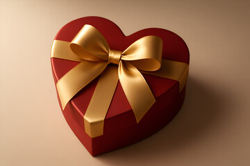Red heart-shaped gift box with gold ribbon
