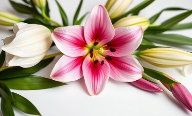 Naklejka premium Funeral lily on white background offering abundant space for strategic text placement funeral flowers grief death loss ceremony floral sadness cemetery mourning dead 