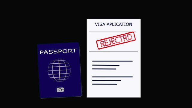 Passport and Visa Application Document Both Marked Rejected stamp animation