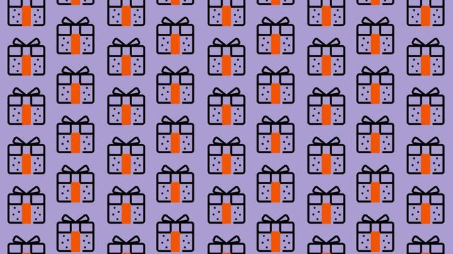Seamless Pattern of Gift Boxes on Purple Background.
