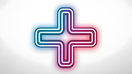 Fototapeta premium An illuminated neon plus sign, representing positivity and health