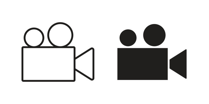 Video camera icons illustration, line art, glyph style vectors