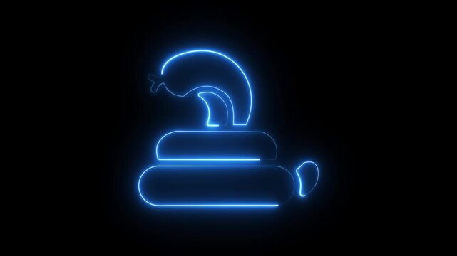 Glowing blue neon snake coiled abstract symbol animation dark background digital art minimalist reptile icon motion