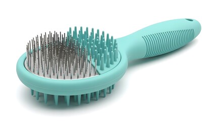 A close-up view of a new pet brush with a comfortable handle and a double-sided brush head, ideal for pet grooming