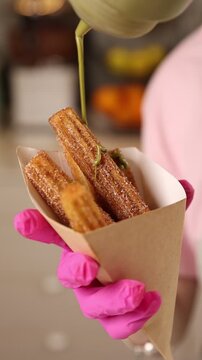 The cafe prepares desserts for guests.