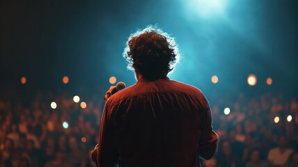 Man's Back View at Stand-Up Comedy Open Mic Night