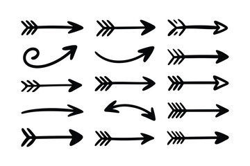 Collection of hand drawn arrow icons in black and white