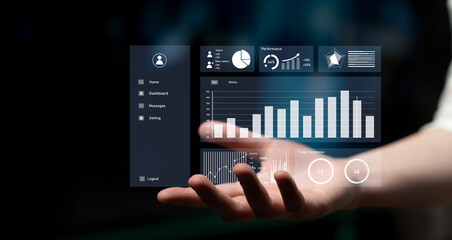 A modern interactive user interface showcases data insights and analytics, emphasizing user engagement with digital elements in a futuristic setting. Impute
