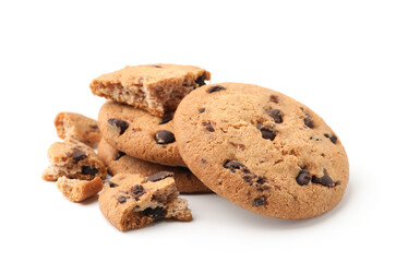 Delicious chocolate chip cookies isolated on white