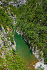 Beautiful scenic landscape of Moraca river and canyon, Montenegro, Europe