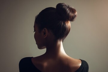 Elegant Woman's Back View with Stylish Hair Bun in Studio