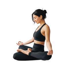 Woman practicing yoga lotus pose isolated on transparent background