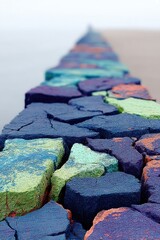 Fototapeta premium Colorful stone walkway leading into calm blue sea horizon