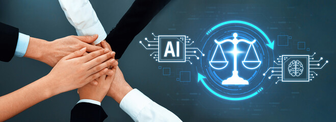 A powerful image showcasing diverse hands united, with symbols of artificial intelligence and...