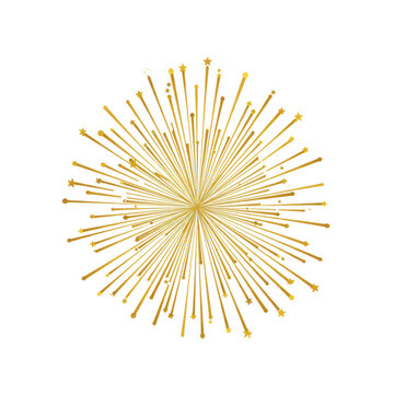 Stylized gold firework burst with shimmering stars and radiant lines on a transparent background with copy space, concept for festive celebrations