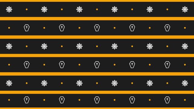 Halloween pattern with coffin, spider web, and dot on dark background