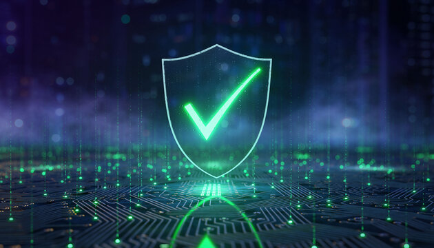 Cybersicherheit &ndash; Digitales Schutzschild mit H&auml;kchen auf Leiterplatte