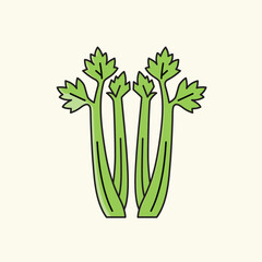 Fresh green celery stalks with leaves, healthy vegetable vector illustration isolated on light background.