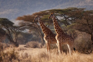 Obraz premium Giraffes Standing Tall in the Vast African Savannah