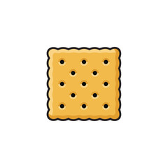Square golden crispy cracker biscuit with holes, salty snack food vector illustration isolated on white background.